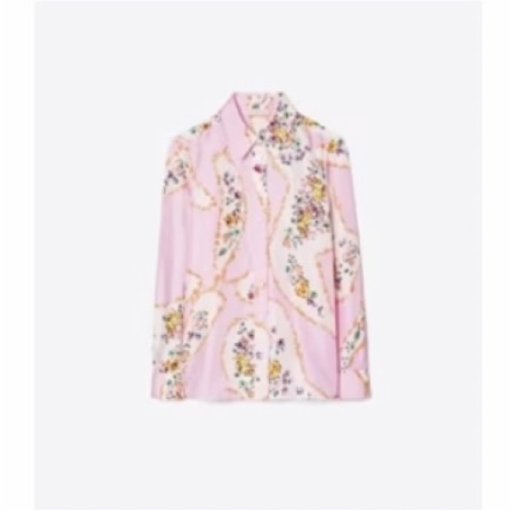 Tory Burch mixed print silk blouse size  4. New with tags.